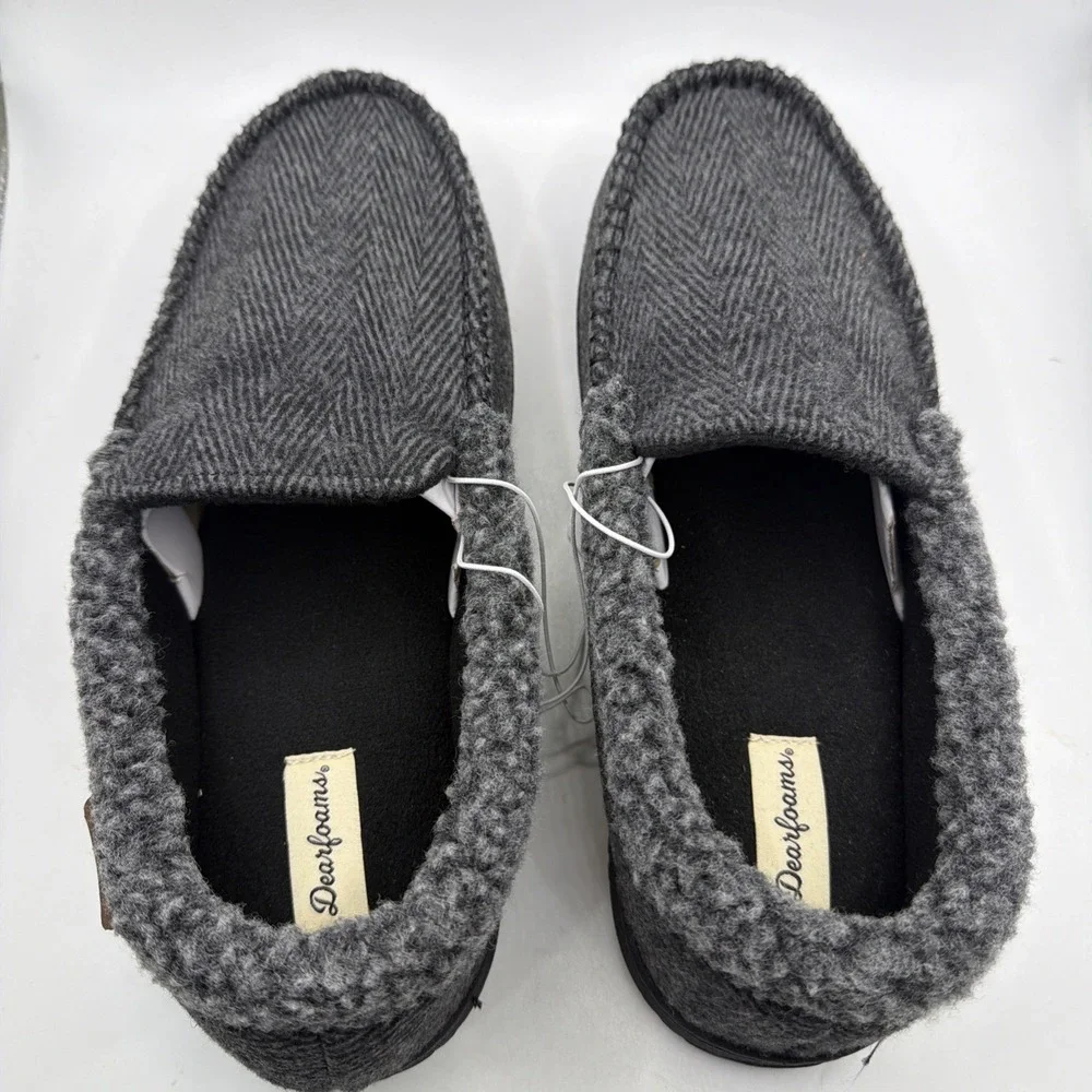 DearFoams Men's Black Slippers Memory Foam Size 7-8 Small Indoor Outdoor New